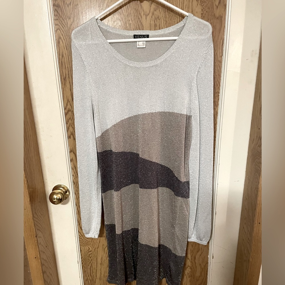VENUS brand Silver, Taupe and Sparkly Grey Scoop Neck Dress
